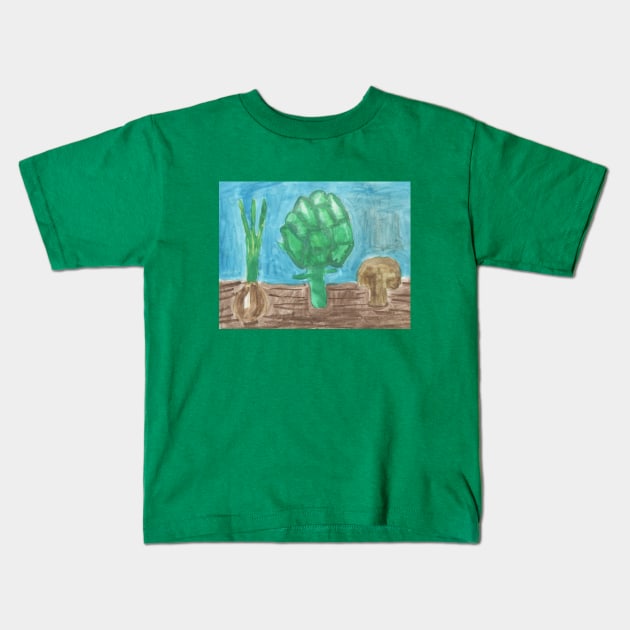 Healthy Vegetables Kids T-Shirt by Mila-Ola_Art